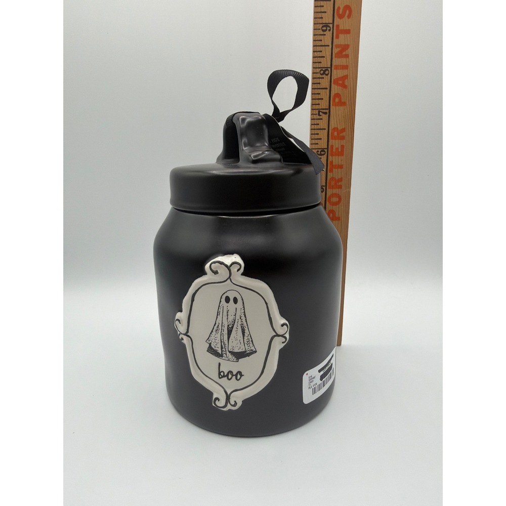 Rae Dunn BOO Ghost Halloween Canister Black Witch Boot Lid Ceramic